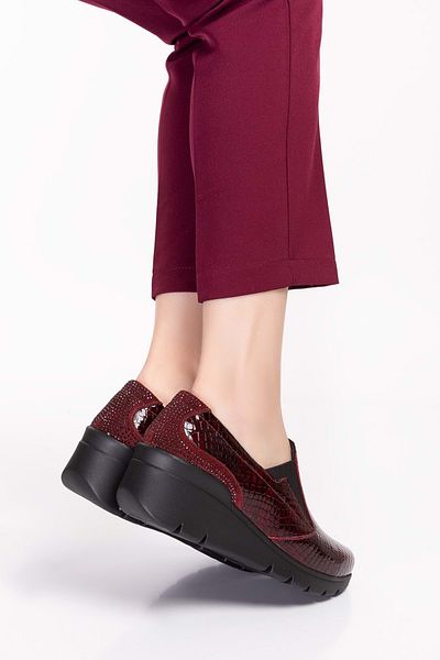 Gondol Pantof confortabil cu talpă anatomică din piele naturală Esfa.4052 - Roșu Claret Croco - 41