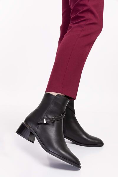 Gondol Hakiki Deri Toka Detay Fermuarlı Bot Anl.2380 - Siyah - 38