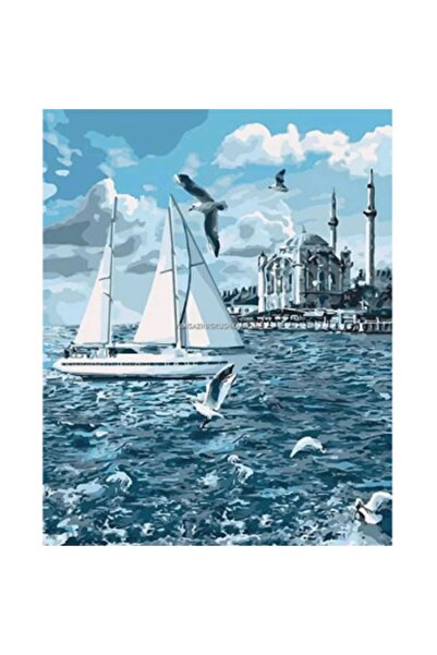 Genel Markalar Sayılarla Boyama Seti Çerçeveli Kasnaklı Ortaköy'De Yelkenli  ...