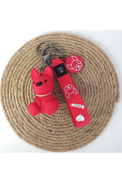Hd Marketim Cute Bulldog Dog Red Silicone Keychain Bag Ornament Toy Car Ornament