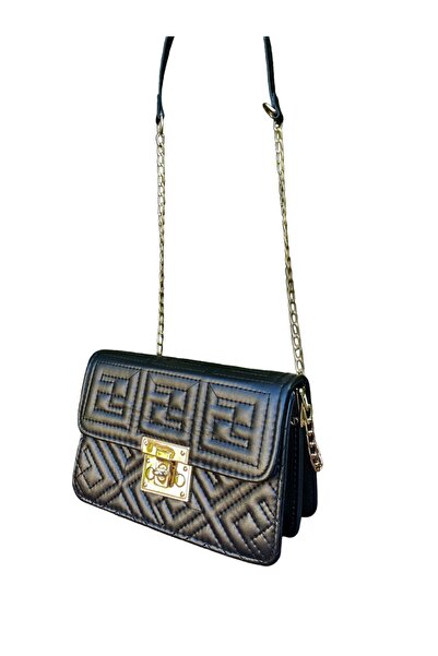 Mera Siyah Kabartma Desenli Dikişli Zincir Detaylı Deri Askılı Omuz Ve Çapraz Çanta