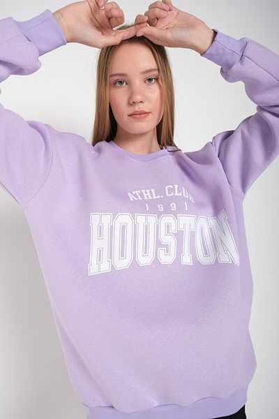 MODAGEN Dámska oversize mikina Lilac Houston s potlačou Crew Neck