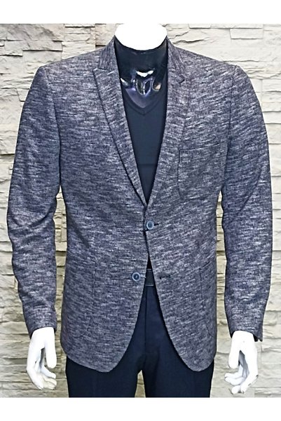 Ege Erkek Giyim Tek Ceket Slim Fit Likralı Kışlık Lacivert Kırcıllı