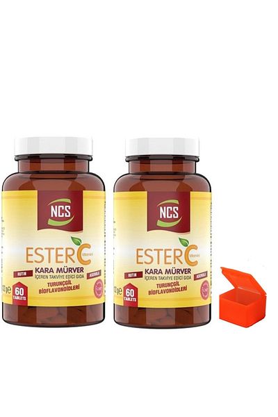 NCS Ester Vitamin C 1000 Mg - Black Elderberry 2 Box 120 Tablets + Pill Box