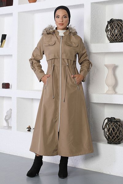 Modamihram Mink Hooded Zippered Coat - MİH10362