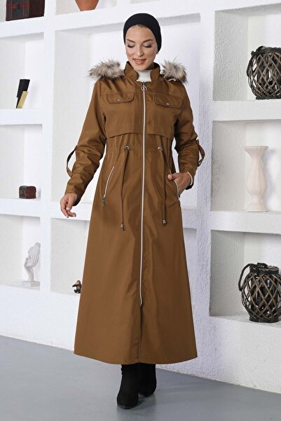 Modamihram Καστανά παλτό με κουκούλα - MİH10362