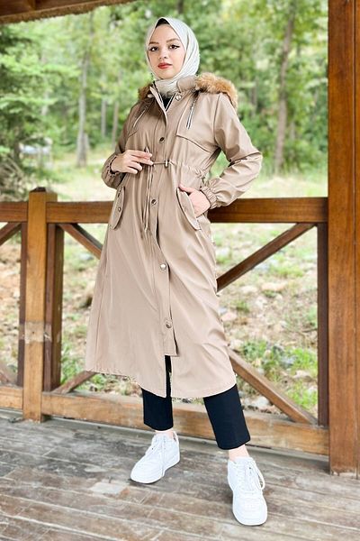 Modamihram Mink Hooded Zippered Coat - MİH10349