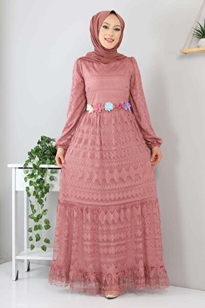 Modamihram Páskové květinové šaty Dusty Rose 10241