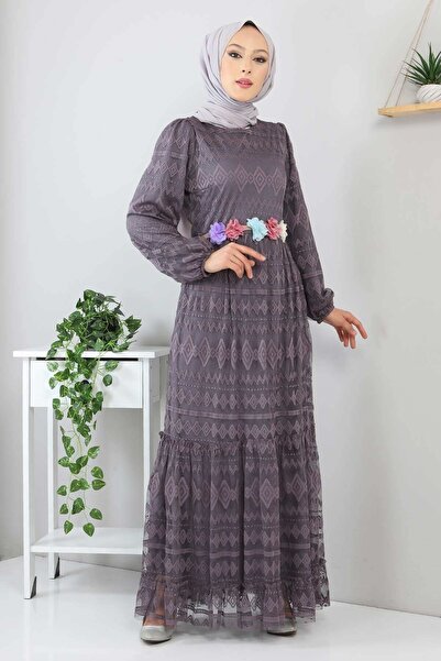 Modamihram Ζώνη Floral Φόρεμα Anthracite 10241