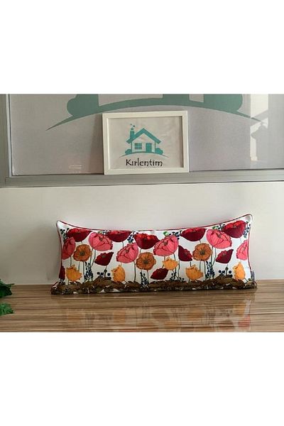 KIRLENTİM H1018-3080 White Background Digital Printed Double Sided Patterned Throw Pillow Cover with Piping Edges