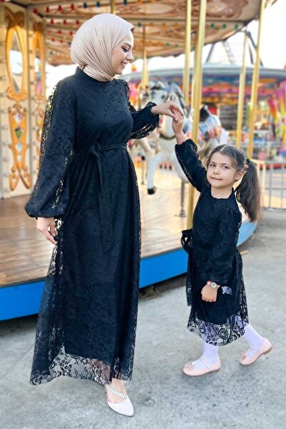 Modamihram Дантелена рокля за майка Черна 13303
