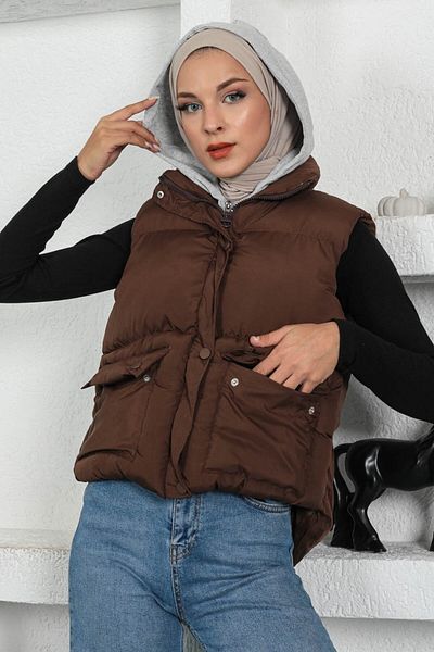 Modamihram Hooded Inflatable Vest Brown 9471