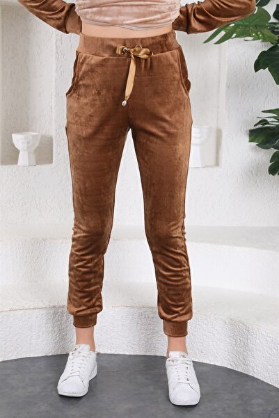 WestBound Γυναικεία αθλητική φόρμα French Velvet με κουκούλα - Καφέ