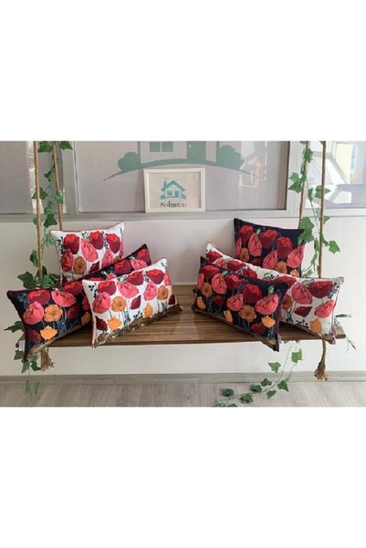 KIRLENTİM H1018-3080 Piped Edges Black Background Digital Print Double-Sided Patterned Cushion Cover