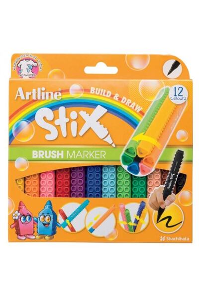 artline : Stix Brush Marker Fırça Uçlu Keçeli Kalem Seti : 12 Renk