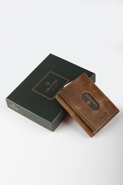 Grande 724 100% естествена кожа - Мъжки държач за портфейл, Crazy Brown