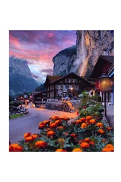 kendinyaphobi Sayılarla Boyama Seti Çerçeveli Kasnaklı Uzak Kasaba  40 x 50 cm