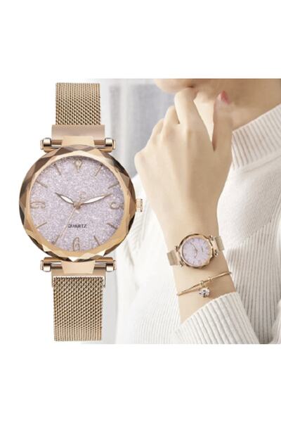 renkli çiçekler Kadın Saat Gül Altın Lüks Manyetik Yıldızlı Gökyüzü Kol Saati