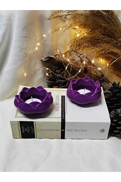 E.M.S AVM Lotus Mumluk Mor Renk Dekoratif Mumluk Tealight Mumluk 2 Adet. (mum...
