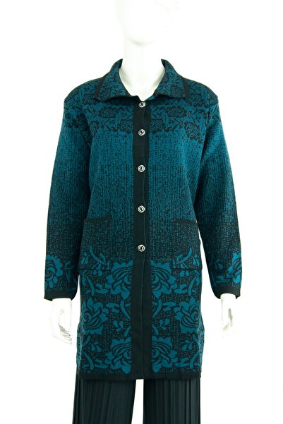 Oppland Cardigan pentru mama pentru femeie, tricotaje de iarnă, cu nasturi, buzunar peste tot, cu motiv Rose Time, țesute din lână