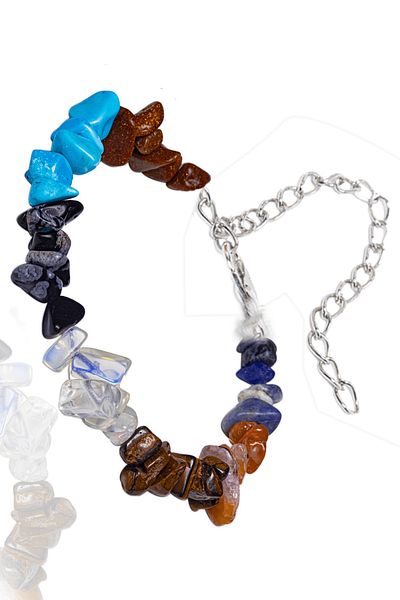 Tesbih Atölyesi Certified Meditation 7 Chakra Natural Stone Bracelet - Jasper Turquoise Lapis Obsidian Agate Moonstone