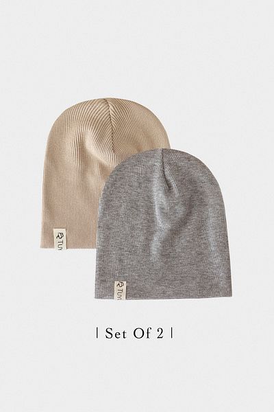 Doğan Collection Gray-camel 2-Piece Rib Beanie