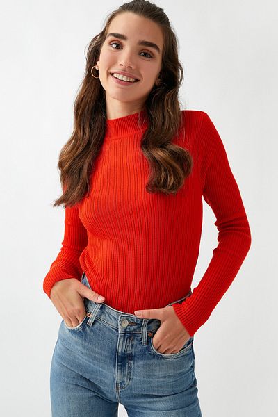 Koton High Collar Ribbed Basic Sweater