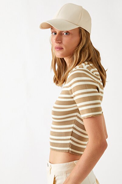 Koton Női bézs csíkos pulóver 3WAK90271HT