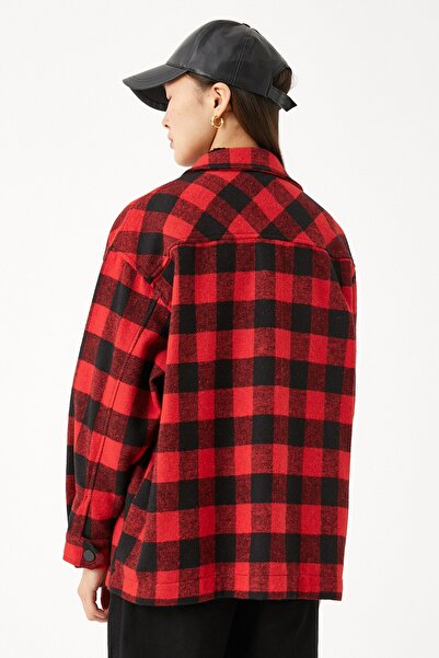 Koton Women's Red Plaid Jacket 3WAK50032PW