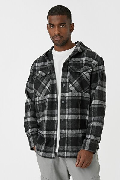 Koton Men's Black Plaid Sweatshirt 3WAM70007HW