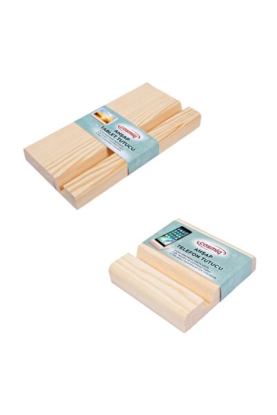 EYM Masaüstü Ahşap Tablet Ve Telefon Tutucu 2 Li Set Kaydırmaz Taban