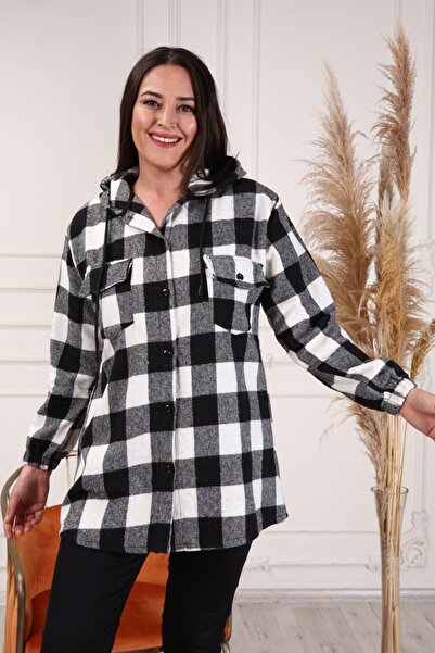 xlargebutik Plus Size Women's Clothing Woven Fabric Black White Shirt