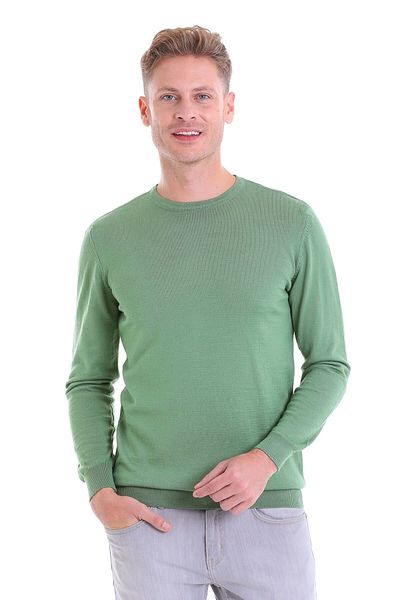 Hatemoğlu Πράσινο μάλλινο πουλόβερ με λαιμόκοψη Comfort Fit