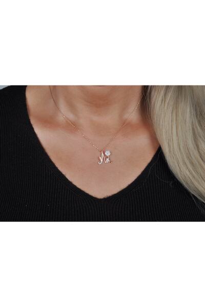 EZİLA SİLVER Manolya Çiçekli Gümüş Harfli Kolye [ M ]