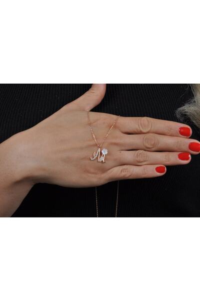 EZİLA SİLVER Manolya Çiçekli Gümüş Harfli Kolye [ M ]