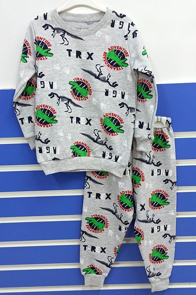 endudu Dinosaur Printed 2-Piece Pajama Set Trex Cartoon Character Boy's Pajama Set