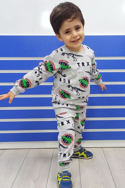 endudu Dinosaur Printed 2-Piece Pajama Set Trex Cartoon Character Boy's Pajama Set