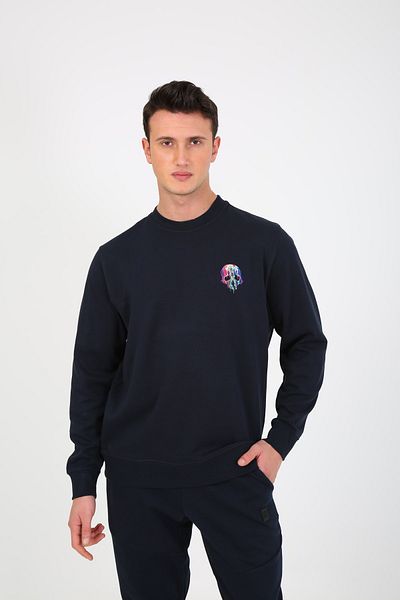 ESQUDO Ανδρικό φούτερ με κεντημένο μπλε Navy Oversize