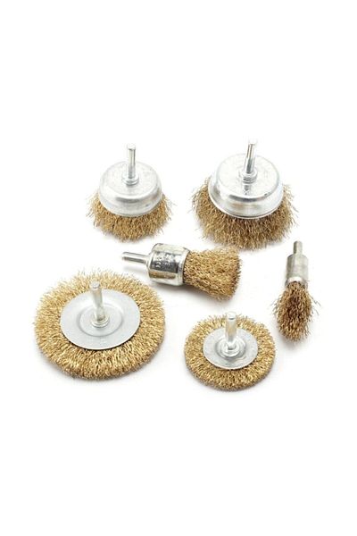 Depolife 5 Piece Wire Brush Set for Pin Drill Solid Brass Coated Steel Wire Brush Cylinder. Conical Set