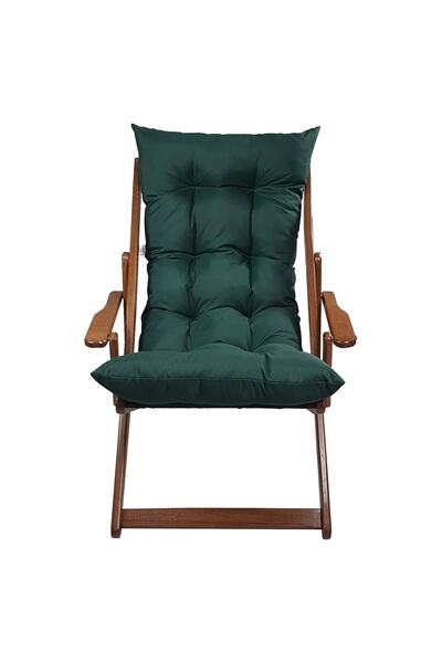 Bysay Ahşap Katlanabilir Taşınır Puf Minderli Kollu Şezlong. Plaj, Bahçe, Balkon Için (ceviz-yeşil)