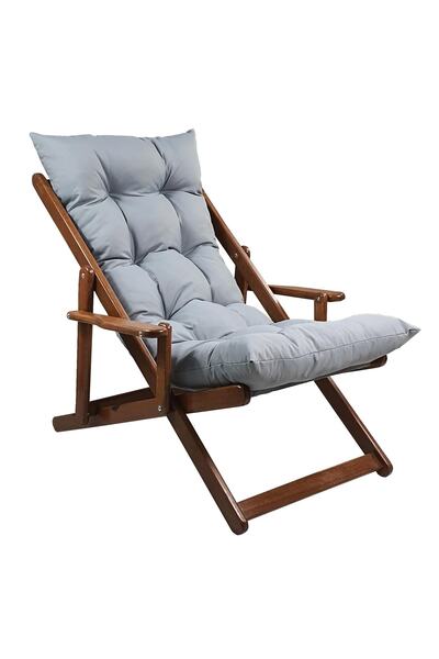 Bysay Ahşap Bahçe Takımı Katlanır Kollu Şezlong 3 Lü Set (CEVİZ-GRİ)
