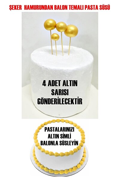 Pasta9 Şeker Hamurundan Yenilebilir Simli Balon Gold 4 Adet