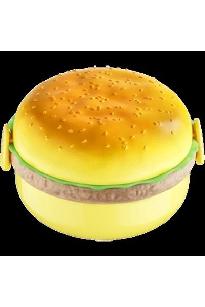 Buffer ® صندوق غداء دائري على شكل همبرغر، صندوق تخزين الطعام، حاوية تخزين بلاستيكية