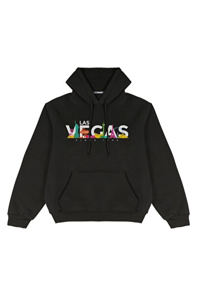 Welly Jones Unisex Las Vegas Printed Oversize Hooded Sweatshirt