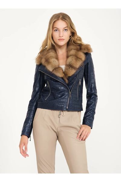 janbely Lacivert Deri Ceket