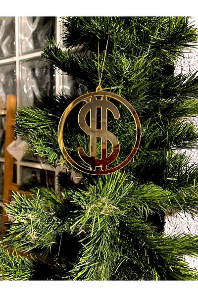 Mini Tasarım Atölyem Christmas Tree Ornament with Dollar Symbol Gold Plexi (Gold Color)