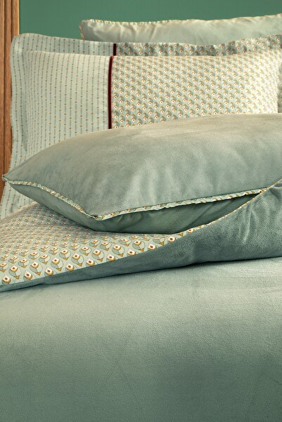 Yataş Charme Rowena Oversize Velvet Satin Duvet Cover Set - Sage