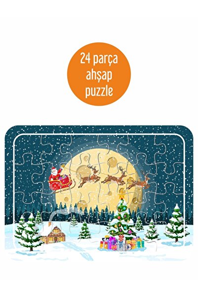 LİPYOS Yeni Yıl Noel Baba Ve Geyikleri 24 Parça Ahşap Puzzle