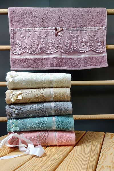 Ayyıldız Tekstil 6-Piece 3D Curly Laced 50x90cm Towel Set | 100% Cotton | Hand and Face Towel | Gift Towel