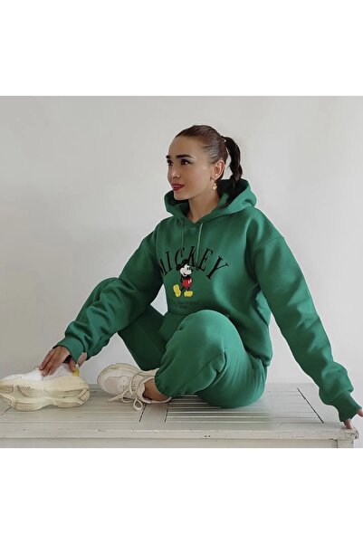 LADY FACE Γυναικεία αθλητική φόρμα εξωτερικού χώρου με κουκούλα Mickey με στάμπα 3 νημάτων